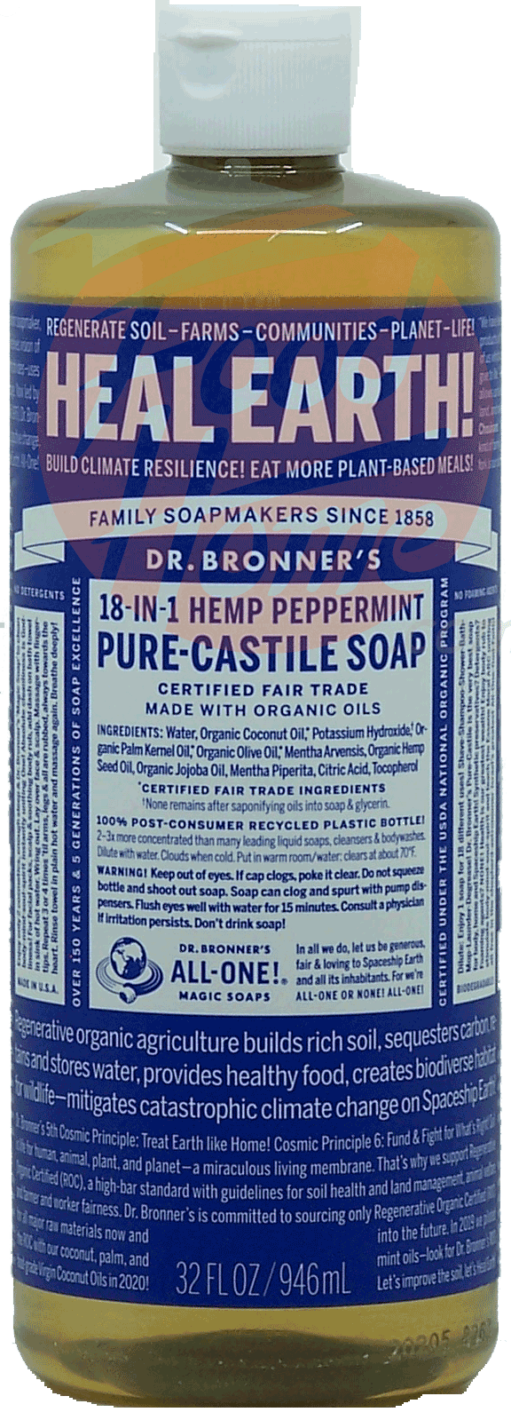 Dr. Bronner's Magic Heal Earth! 18-in-1 hemp peppermint pure-castile liquid soap Full-Size Picture